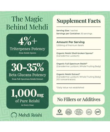 Mehdi Reishi Mushroom Bundle -Organic Fruiting Body Extract Spores Powder and Ultimate Formula - 90 Servings - 100% Pure Premium and Organic -Ganoderma Lucidum Lingzhi - Buy Online on GoSupps.com
