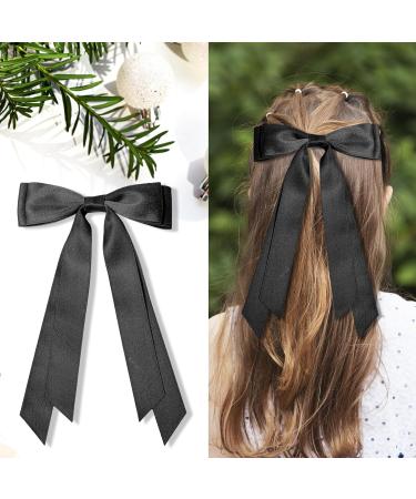 Xumann Hair Bows Clip Black White Hair Bow with Long Silky Satin French Hair Bows for Women - Buy Online on GoSupps.com