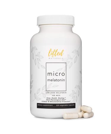 Lifted Naturals Micro Melatonin Family Size - Melatonin for Fast & Better Sleep, Easy to Swallow 220 Vegetable Capsules with Low Dose Melatonin, Non-GMO, Fast Dissolve Melatonin 100 mcg