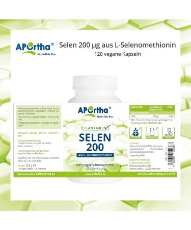 Aportha Selenium Capsules 120 Pieces | 200 g L-Selenomethionin | Vegan Gluten-Free & Easy to Swallow - Shop Now! - Buy Online on GoSupps.com
