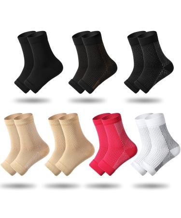 Geyoga 7 Pairs Compression Foot Sleeves Ankle Compression Socks for Foot and Heel Pain Relief for Everyday Use with Arch Support Men and Women (Size L, Size XL)
