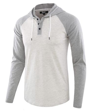 Estepoba Mens Casual Athletic Fit Lightweight Active Sports Running Hiking Henley Jersey Shirt Hoodie Heather Oatmeal/Heather Gray X-Large