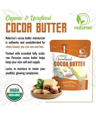 Naturise Raw Organic Cocoa Butter from Peru - 1lb | For Hair, Skin, Lip Balm & Body Butter | No GMOs or Fillers - Buy Online on GoSupps.com