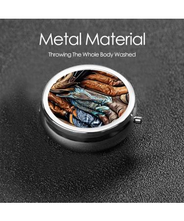 Shop Cowboy Black Hat Western Boots Round Pill Box - 3 Compartment Travel Medicine Organizer | Portable Decorative Pocket Purse - Buy Online on GoSupps.com