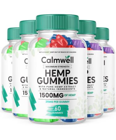 (5 Pack) Calmwell Hemp Gummies - Official Formula - Calmwell Gummies Extra Strength Maximum Performance Hemp Blend Calm Well Gummies Great Taste 25mg Per Gummy 1500mg Per Bottle New (300 Gummies)