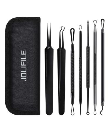 Blackhead Remover Tool JOLIFILE 7Pcs Pimple Popper Tool Kit  Acne Extractor Tools with Tweezers Removal Whitehead Comedone Tool Set for Facial Nose Care-Black 7pcs-black upgrade