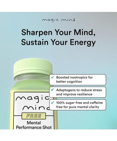 Magic Mind FREE Energy and Focus Drink Shots - Stress Relieving No Jitters Ashwagandha Vitamin B12 Vitamin C Matcha Green Tea Functional Mushrooms Caffeine Free - 2 FL Oz (15 Pack) - Buy Online on GoSupps.com