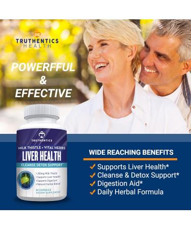 TRUTHENTICS Liver Health Supplement - Milk Thistle Liver Health Formula with Artichoke Extract Dandelion Turmeric and More - Natural Detox Support for Men & Women - 60 Capsules - Buy Online on GoSupps.com