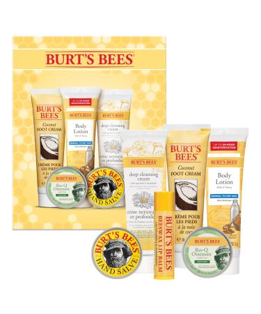 Burt's Bees Timeless Minis Kit With Coconut Foot Cream Milk and Honey Body Lotion Deep Cleansing Cream Res-Q Ointment Hand Salve and Beeswax Lip Balm Natural Origin Skin Care 1 Kit Timeless Minis Set 6 Count