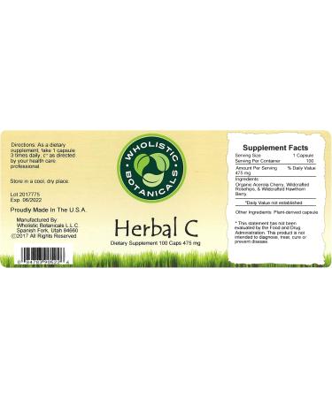 Wholistic Botanicals Herbal C Capsule Vitamin C Supplements Antioxidant and Immune System Booster, Adrenal Glands and Digestion Support 100 ct - Buy Online on GoSupps.com