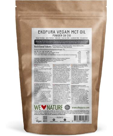 Ekopura Vegan MCT Oil Powder - 450g | C8/C10 MCT Ratio of (60/40) | Low Carb Lactose Free and Sugar Free | Premium Quality Easily Absorbed & Digested | 30 portions | Neutral Flavoured - Buy Online on GoSupps.com