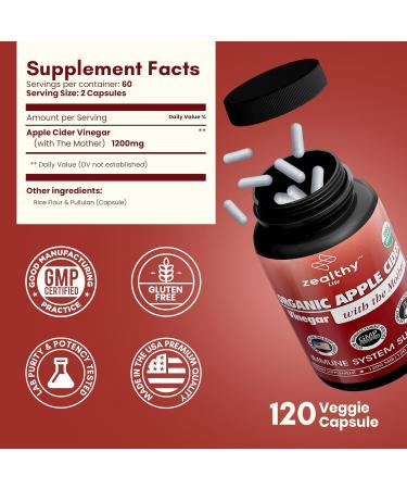 Buy Zealthy Life Organic Keto Apple Cider Vinegar Capsules - 1200 mg 120 Vegetarian Capsules Supports Weight Loss & Digestion - International Shipping Available - Buy Online on GoSupps.com