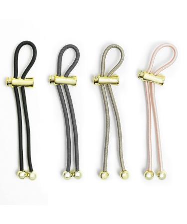Pulleez Pony Party Sliding Ponytail Holder  Set of 4 - Gold Metalized Charms - Black/Dark Roast/Latte/Blush Elastic Hair Tie Bracelet