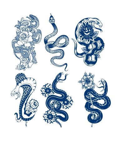 6 Sheets PADOUN Snake Semi Permanent Temporary Tattoos Flower  100% Plant-Based Ink Long Lasting Waterproof Temporary Tattoo Sticker Line Flowers Tatoo Arm Fake Waist Back Tatto Women Men Flower Tattoos (6 Sheets)