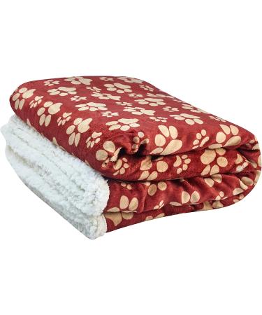 HappyCare Printed Dog Paw Flannel Reverse to Sherpa Throw Blanket - Red/Gold Paw Design - Buy Online on GoSupps.com