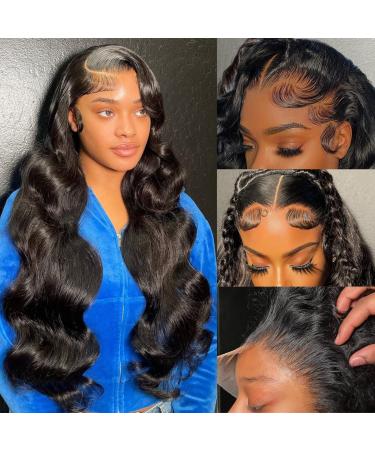 ABBETEY 13x6 Lace Front Wigs Human Hair 180 Density 24inch Body Wave HD Lace Frontal Wigs for Black Women Glueless Wigs Human Hair Pre Plucked with Baby Hair (24 Inch  13x6 lace front wig) 24 Inch 13x6 lace front wig