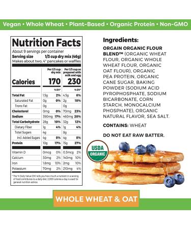 Orgain Protein Pancake & Waffle Mix - Whole Wheat & Oat, 10g Plant Based Protein, Non-GMO, Dairy & Soy Free - 15 Oz - Buy Online on GoSupps.com