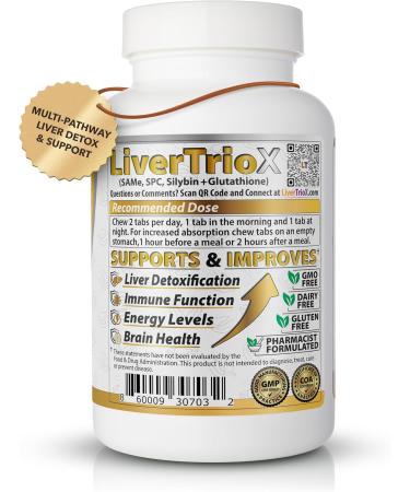 LiverTrioX Comprehensive Antioxidant Liver Supplement - Chewable Liver Supplement Tablets with Same Glutathione Silybin - Daily Cleanse & Immune Health Support - 60 Tablets Orange Flavor - Buy Online on GoSupps.com