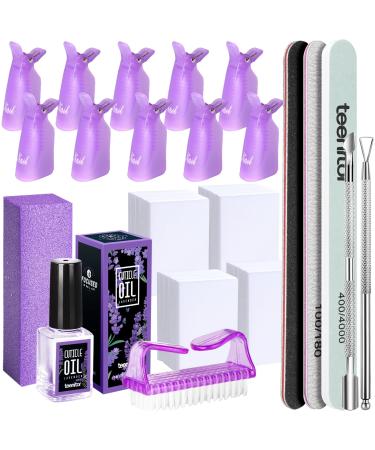 Teenitor Nail Gel Remover Tools Kit with Nail Remover Clips Nail Remover Pads Cuticle Oil Nail Brushes Nail File Buffer Block Cuticle Peeler Cuticle Pusher
