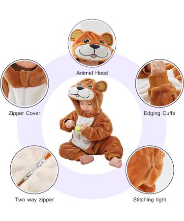 COOKY.D Baby Hooded Rompers Flannel Jumpsuit Pajamas - 3-6 Months (Brown) - Buy Online on GoSupps.com