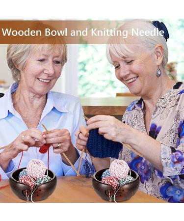 Handmade Wooden Yarn Bowl with 12 Crochet Hooks - Dark Brown 7x7x3 Inch - Crocheting & Knitting Storage and DIY Crafts Tools - Buy Online on GoSupps.com
