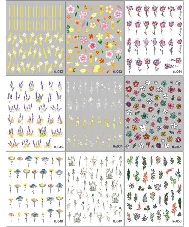 JMEOWIO 9 Sheets Spring Flower Nail Art Stickers Decals Self-Adhesive Colorful Summer White Floral Nail Supplies Nail Art Design Decoration Accessories - Buy Online on GoSupps.com