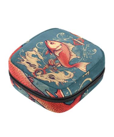 HomeDecorZone Portable Period Kit Bag Feminine Product Pouch for Girls for Pads Bag and Tampons with Zipper Fish Multicoloured 20