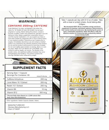 True Wood ADDYALL-XR Mushroom Complex - Adderall Alternative - Focus & Energy Supplement - High End Brain Booster - Focus Energy and Memory Support Vitamins - Clean Energy - 60 Capsules - Buy Online on GoSupps.com