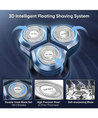 Sejoy 5-in-1 Electric Razor for Men - Wet/Dry Rotary Shaver for Face, Pubic Hair & Beard - Cordless & Waterproof - USB Rechargeable - Blue - Ideal Gift for Dad/Husband - Buy Online on GoSupps.com