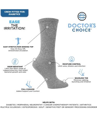 Doctor's Choice Women's Non-Binding Diabetic Crew Socks 4 Pack - Grey, Size 9-11 - Buy Online on GoSupps.com