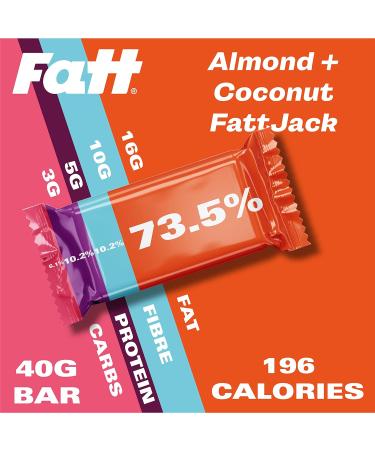 Almond & Coconut FattJacks - 9 x 40g Keto Bars | 100% Natural, Low Carb & Keto-Friendly Breakfast Bars with Prebiotic Fiber | FattBar - Buy Online on GoSupps.com