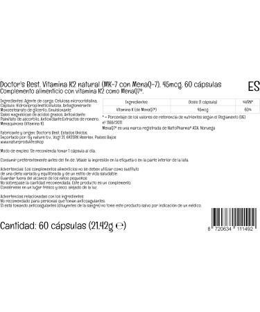 Doctor's Best Vitamin K2 MK-7 45mcg 60 Vegan Capsules | Lab Tested, Gluten Free, Soy Free, Vegetarian - Buy Online on GoSupps.com