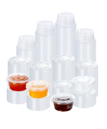 BHYTAKI Jello Short Cups, 200 Sets - 2 oz Disposable Plastic Portion Cups with Lids, Souffle Cups, Clear Plastic Containers With Lids, Condiment Cups, Sauce Cups,Disposable Souffle Cups.(2 oz)