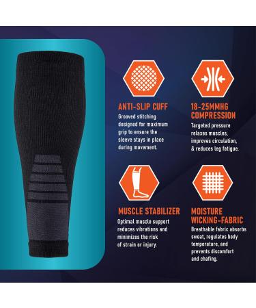 Calf Compression Sleeves for Men & Women - Footless Socks for Varicose Veins Nursing Running - PhysFlex Leg Sleeves for Shin Splints Pain Relief Swelling - Black Medium - Buy Online on GoSupps.com