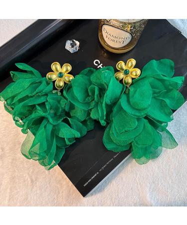 Feylie Handmade Flower Fringe Earrings - Exaggerated Spring Jewelry Gift | Long Green Holiday Earrings - Buy Online on GoSupps.com