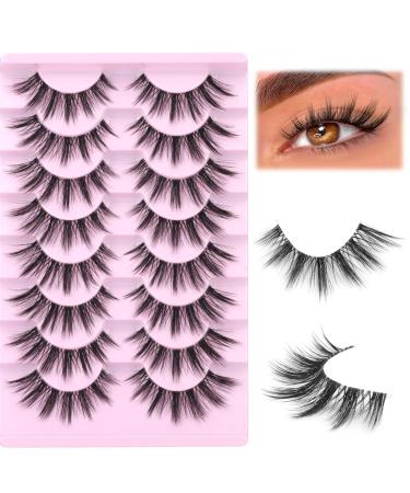 Cat Eye Lashes Anime Lashes With Clear Band Wispy Natural Look Fake Eyelashes Extension 6D Lashes Faux Mink Eyelashes Fluffy False Eyelashes Pack