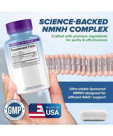Liposomal NMNH 1000mg - 120 Capsules, Dihydronicotinamide Mononucleotide NAD+ Precursor - Ultra-Absorbable NAD Plus Complex, Liposomal NMN Supplements Capsules for Aging Support & Cellular Energy - Buy Online on GoSupps.com