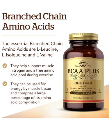 Solgar BCAA Plus Free Form | 100 Vegetable Capsules for Muscle Support - Buy Online on GoSupps.com