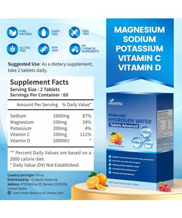 Magnesium Hydrogen Water Tablets Tablets for Drinking Water - H2 Molecular Tabs | Magnesium Pills Electrolytes Hydration Supplement to Support Healthy Aging & Energy Boost 2 Bag - Buy Online on GoSupps.com