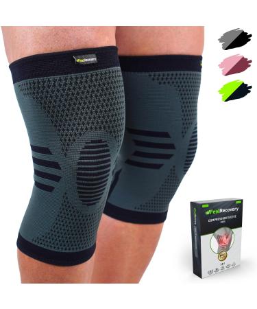 FEEL RECOVERY 2 pieces Kniebandage for men & women - compression knee supports sports for knee pain - knee scale for arthrosis & meniscus - breathable & non -slip (L black) L black - Buy Online on GoSupps.com