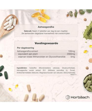 Ashwagandha 2000mg 365 Vegan Tablets Supplement for Men and Women 6 Months Delivery Horbach - Buy Online on GoSupps.com