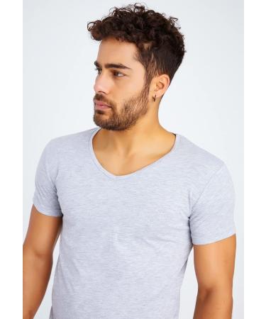 Leif Nelson Men s Summer V-Neck T-Shirt - Slim Fit Cotton Hoodie - Gray Short Sleeve - LN6372 XXL - International Shipping Available - Buy Online on GoSupps.com