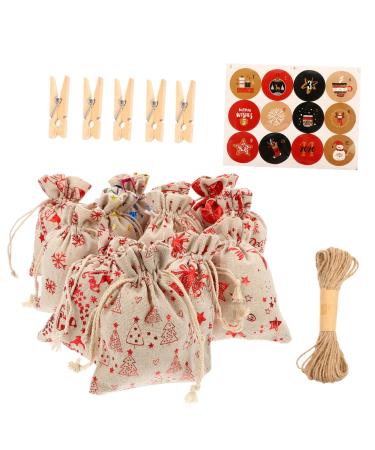 KOMBIUDA 24pcs Countdown Candy Bag Burlap Bags 24 Days Christmas Advent Bags Christmas Candy Bag Wreath