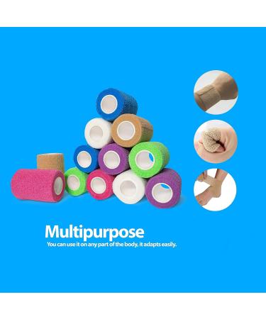 Self Adhesive Bandage Wrap - 12 Pack Non-Woven Water-Resistant First Aid Wraps 3 x 5 Yards Breathable Multicolor Vet Wrap for Wounds - Buy Online on GoSupps.com