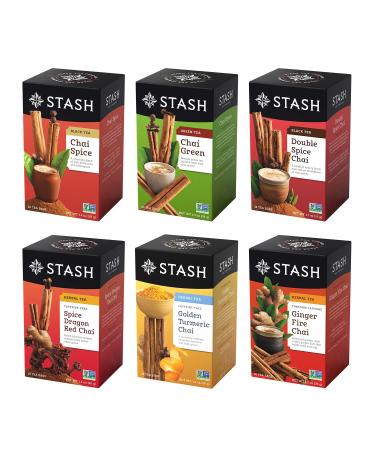 Stash Chai Tea Variety Pack Sampler Assortment - Caffeinated, Non-GMO Project Verified Premium Tea with No Artificial Ingredients, 18-20 Count (Pack of 6) Chai Sampler
