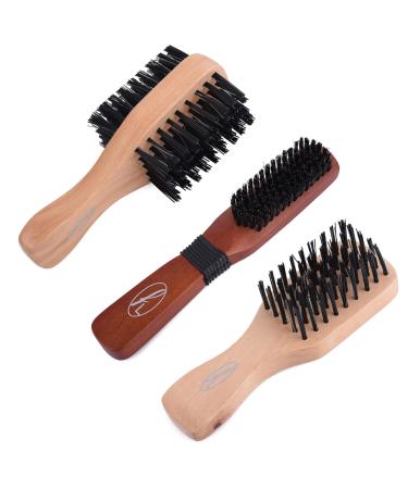 Fine Lines - Long Paddle Bristle Brush + Mini Bristle Brush Set - Boar and Nylon Bristle Hair Brush Set - Soft Bristle Hair Brush for Afro Wet or Curly Hair - Bristle Hair Brushes for Women and Men Long + 2 Mini Brushes Set