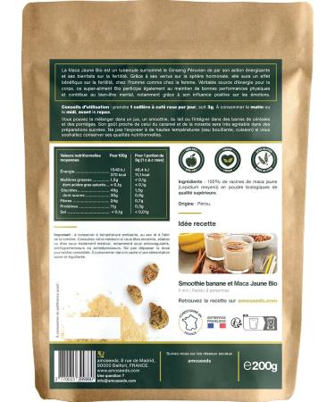 Organic Yellow Maca Powder 200G | 100% Maca Root from Peru | Fertility Tonus Mental Energy | Superior Quality (200g) - Buy Online on GoSupps.com