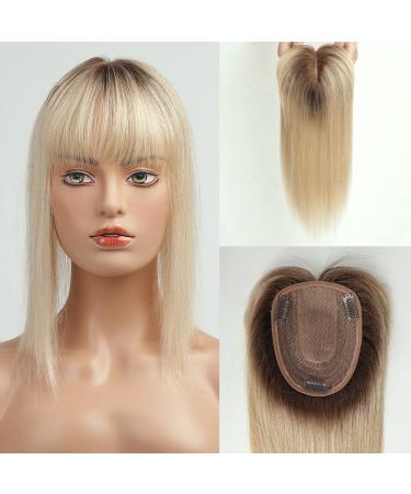 Haircube ombre light blonde human hair topper for women 100% Remy Human Hair topper with bangs 150% dense silk base clip in topper 14 inch 40g ombre light blonde007 - Buy Online on GoSupps.com