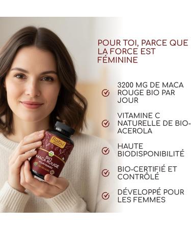 Maca du P rou BIO - 180 g lules de Maca Rouge - quilibre hormonal f minin - 3.200mg par jour ( quivalent 12.800mg de racine du P rou) - Avec vitamine C naturelle - Sans gluten & sans OGM - Buy Online on GoSupps.com
