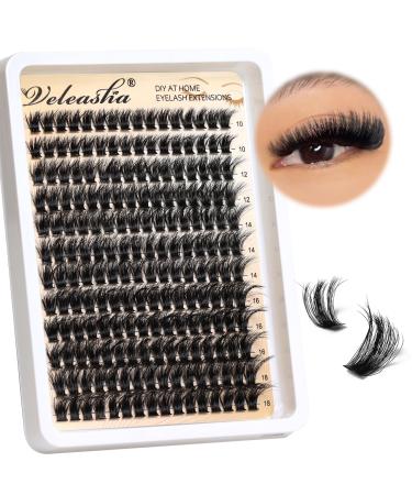 Veleasha Lash Clusters 80D Fluffy Individual Lashes 10-18mm D Curl Volume Eyelash Clusters 192PCS Lash Extension Thick Cluster Eyelash Extensions Soft DIY Cluster Lashes at Home(S-80D 10-18MM)